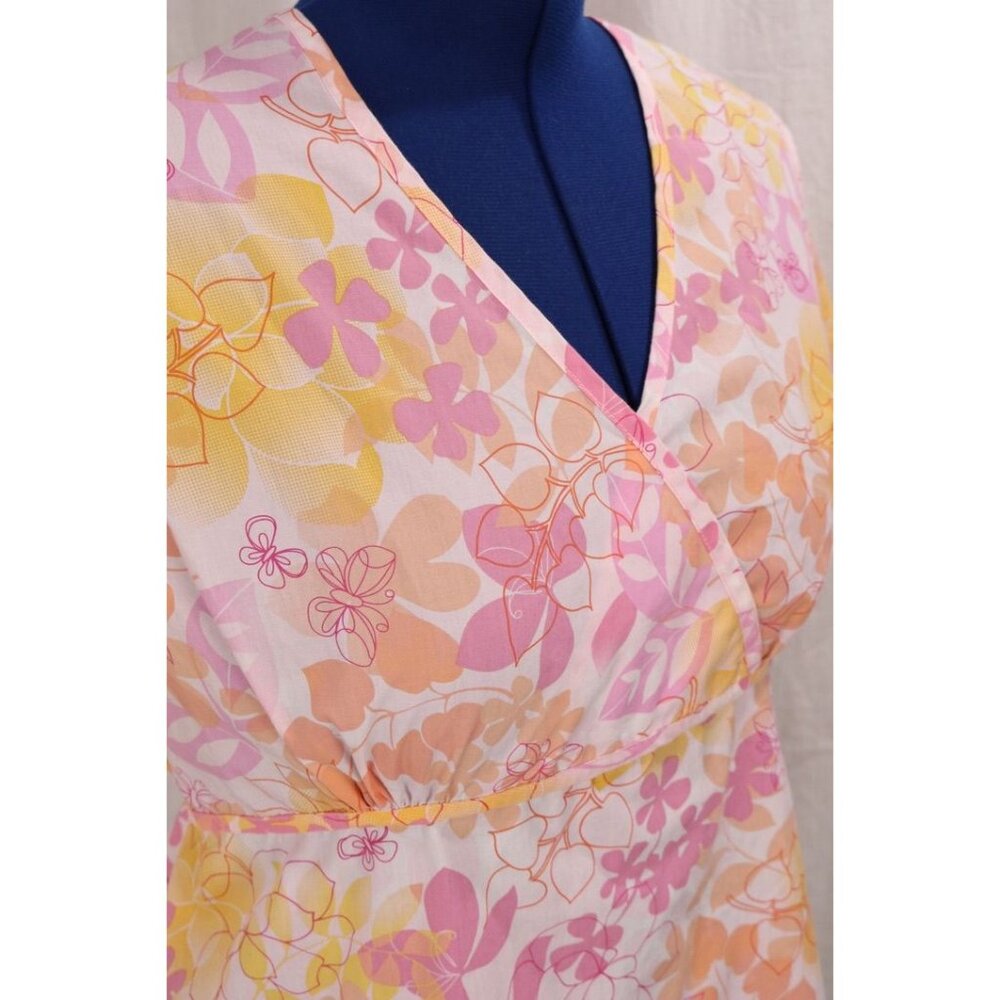 Landau Women's XL Medical Uniform Scrub Top Pink Orange Floral Tie Back VTG - Picture 10 of 12